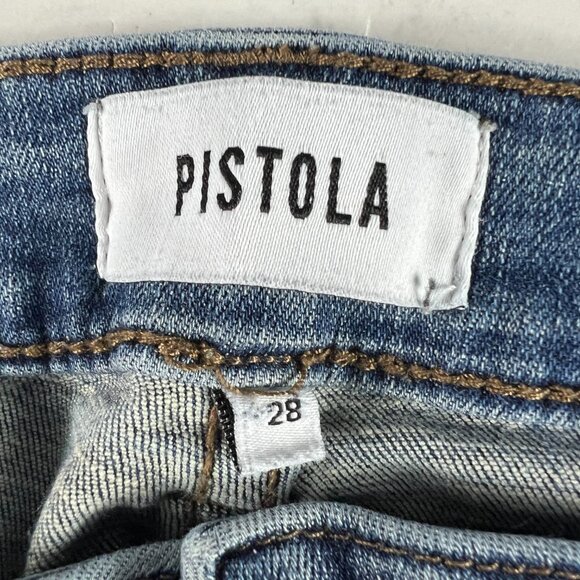Pistola Jeans Women's 29x27* Mid Rise Skinny Crop Dark Blue Faded Denim Tag 28 - Picture 7 of 16